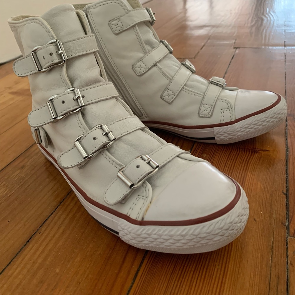 Ash Virgin Buckle Leather Sneakers in Off White